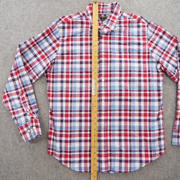 Banana Republic Shirt Mens Large Red Blue Button Up Plaid Long Sleeve Chambray - Picture 7 of 14